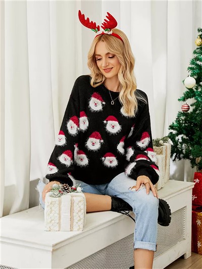Schwarze Weihnachtspullover mit Weihnachtsmann-Strickpullover