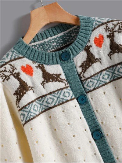 Weiße Weihnachts-Cardigan-Pullover für Damen
